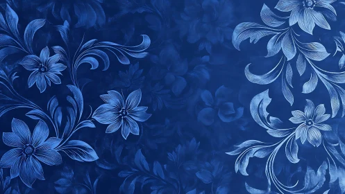 Blue monochrome floral illustration arranges stylized blossoms