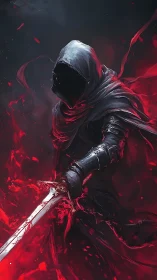 Hooded shadow warrior commands a blood red inferno storm
