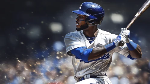 Baseball slugger prepares to swing under stadium lights