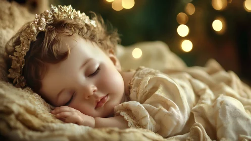 Sweet Dreams: A Child Sleeps in Golden Luxury