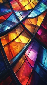 Segmented multicolor glass-like panels in curved grid.