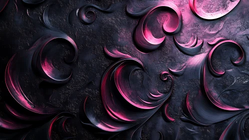 Metallic magenta scrollwork on textured charcoal surface