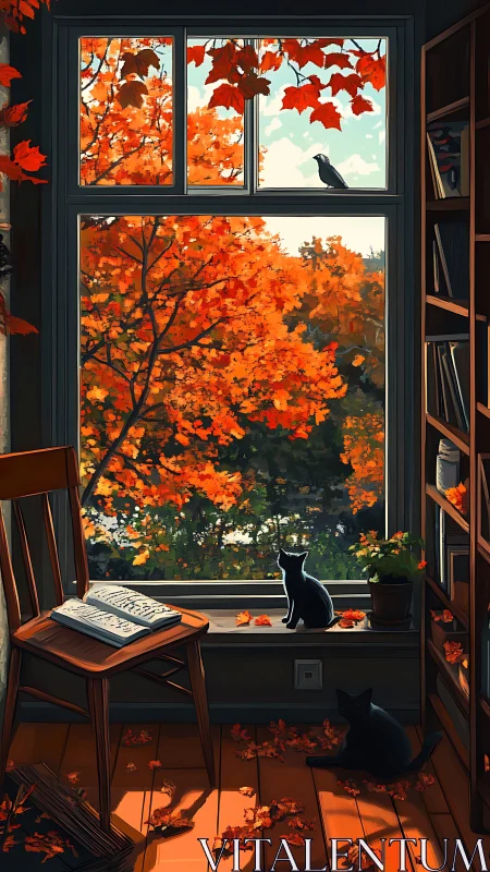 Cats, crows, and crimson leaves quietly choreograph autumn