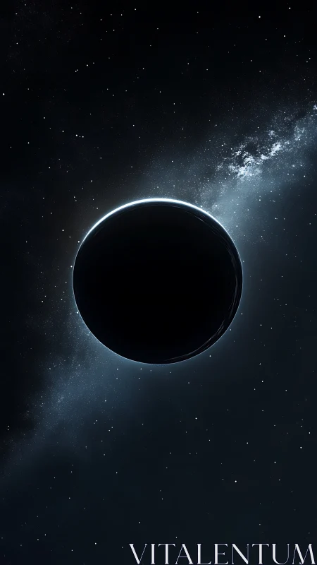 Dark planet silhouette against dense starfield in space.