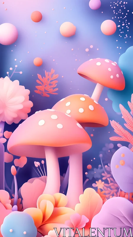 Pastel fantasy mushrooms in a dreamy glowing forest scene.