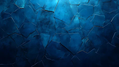 Abstract cracked blue glass texture with bold lighting effect.