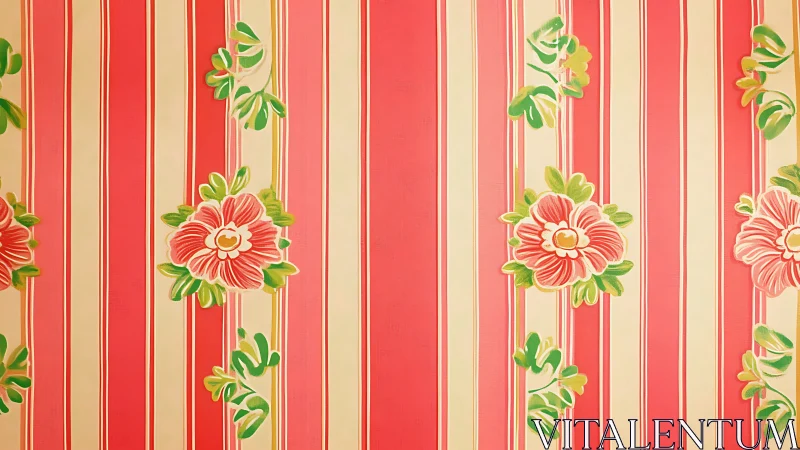 Striped floral wallpaper pattern unites bold color bands