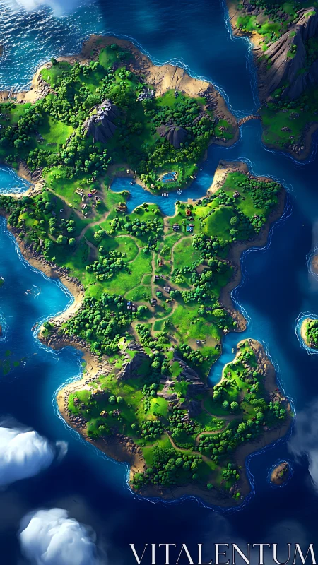 Lush Island Paradise Surrounded by Azure Ocean Waters.