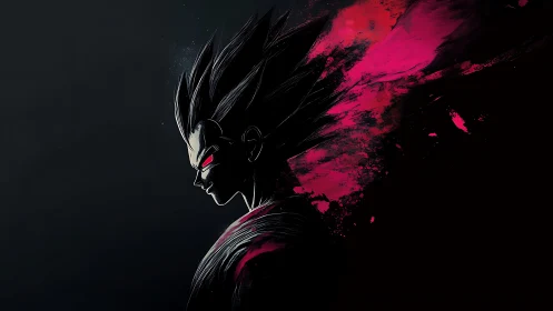 Stylized anime warrior profile with abstract crimson energy field.