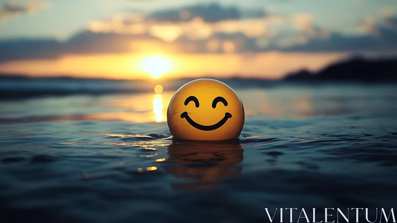 Smiling sun-orb drifts on twilight waves and quietly glows