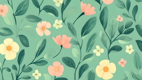 Botanical floral composition with layered soft palette blooms