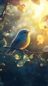 Golden morning light gently cradles a tiny songbird