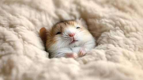 Small rodent is positioned centrally within soft textured fabric