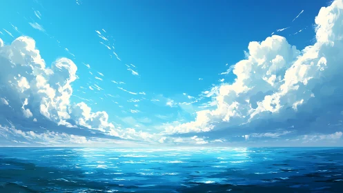 Expansive ocean horizon under cumulus cloud formations.