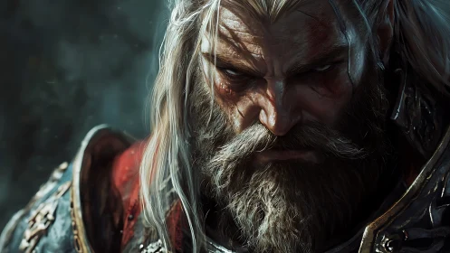 Dark fantasy warrior portrait in dramatic close-up rendering.