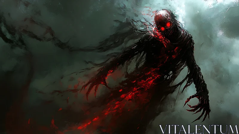 Digital painting of a red-eyed void specter in stormed chiaroscuro.