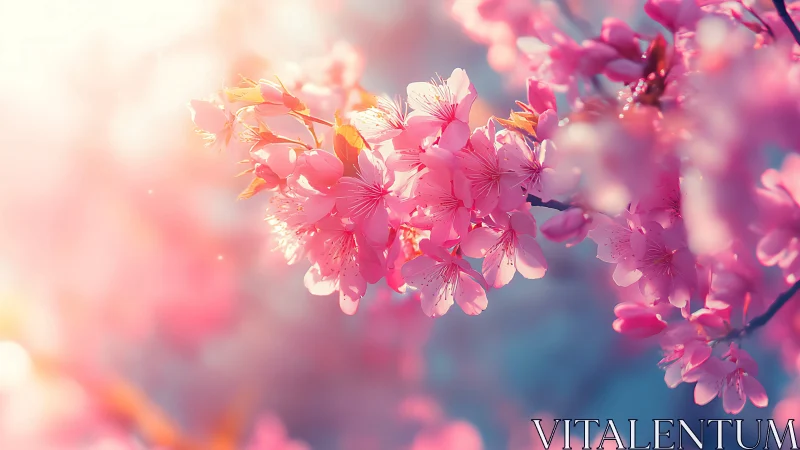 Pink Blossoms in Sunlight with Selective Focus
