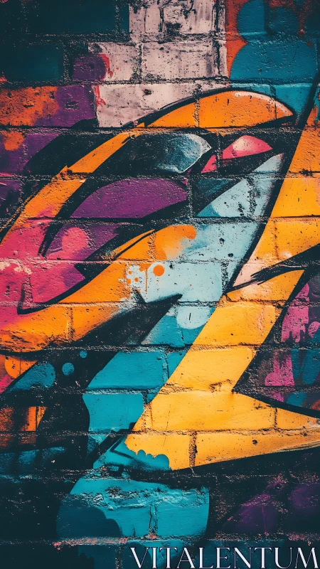 Electric graffiti curves dancing across a brick daydream.