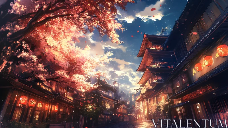 Lanternlit Sakura Street Dreaming Under a Painted Dusk.