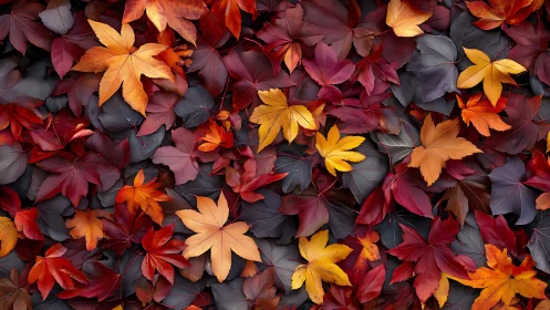 Crimson ivy and maple leaves quietly rehearse autumn fireworks