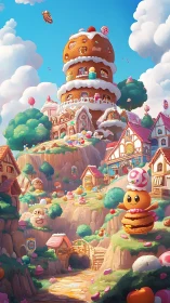 Whimsical Candy Kingdom Tower with Layered Architectural Geometry