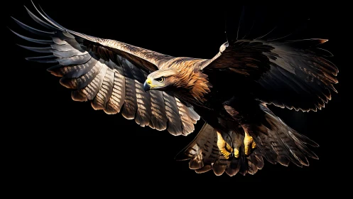 Majestic golden eagle in flight, realistic wildlife illustration.