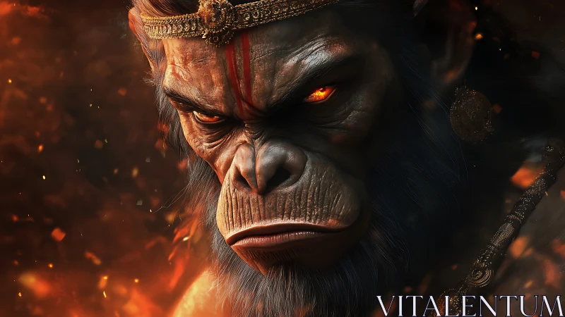 Fiery simian warlord with molten eyes and ember-lit crown.