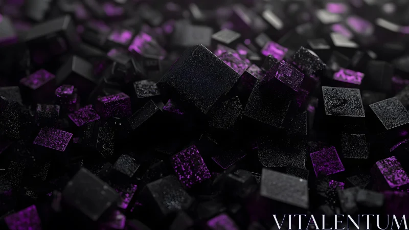 Abstract black and purple cubes in digital 3D render, modern style.