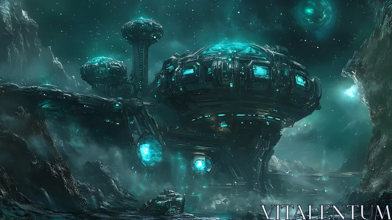 Massive domed sci fi base sits in rocky alien landscape