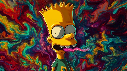 Cartoon boy trips out against swirling neon vortex backdrop