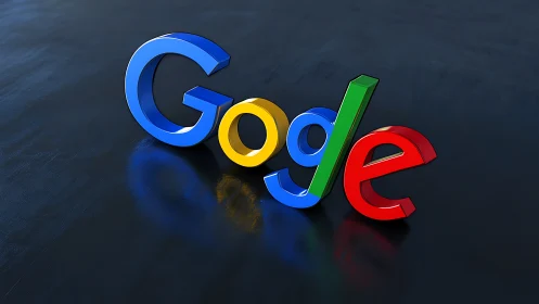 Google Logo 3D Rendering on Dark Surface.