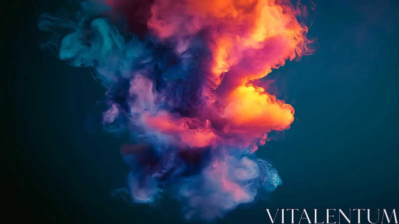 Vibrant multicolor smoke cloud forms against dark backdrop