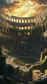 Sunlit ruined colosseum interior rendered in epic digital art