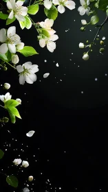 Spring's Delicate Dance Against Obsidian Void and Falling Petals