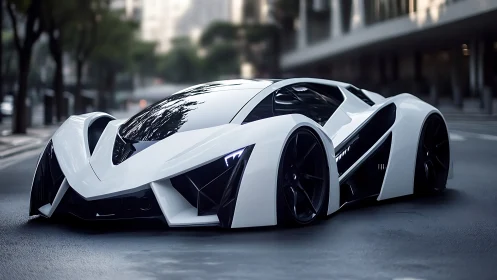 Futuristic white hypercar showcases aggressive polygonal aerodynamics