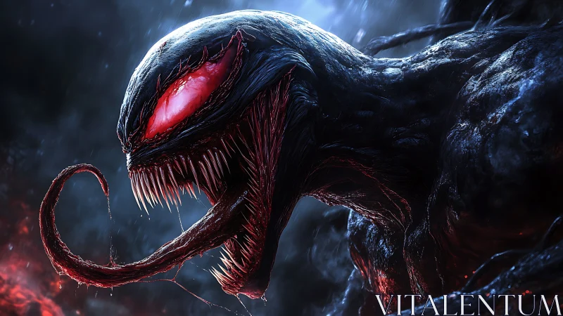 Monstrous alien creature with sharp teeth and tongue.