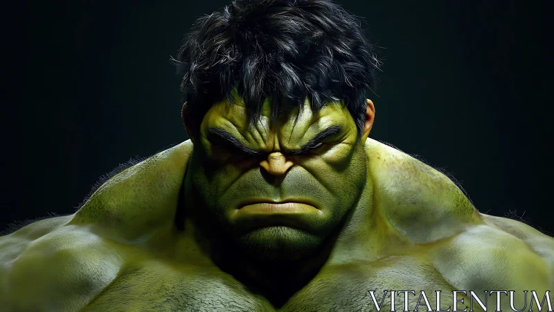 3D green humanoid brute portrait under dramatic light.