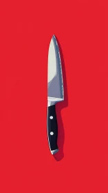 Chef knife on saturated red background in flat minimalist style.