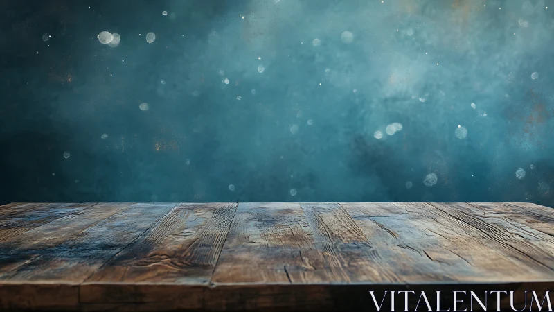 Rustic wooden tabletop against soft teal bokeh backdrop.
