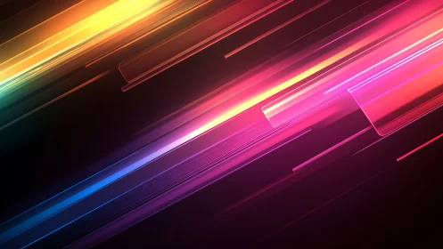 Diagonal neon light streaks traverse dark gradient background