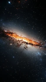 Spiral galaxy glows with fiery core amid deep starfield.