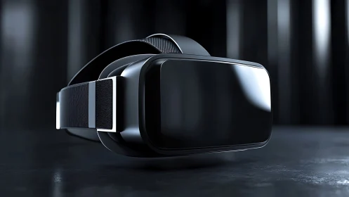 High-gloss virtual reality headset in low-key studio lighting.