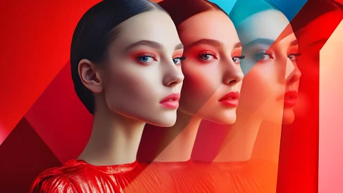 Bold digital portrait multiplies a model through prismatic color