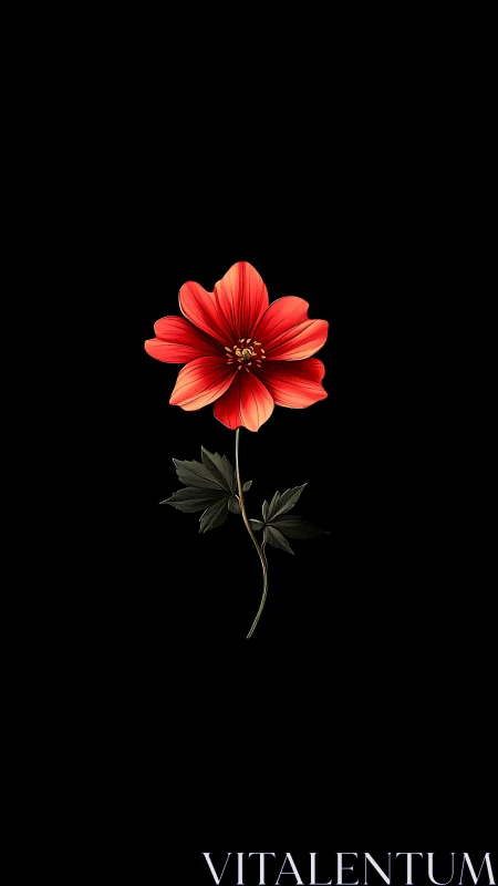 Red Dahlia Bloom Against Black Background