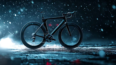 High-Tech Road Bike in Neon Rain Storm.