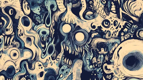 Monochrome biomorphic horror matrix with tangled spectral entities.