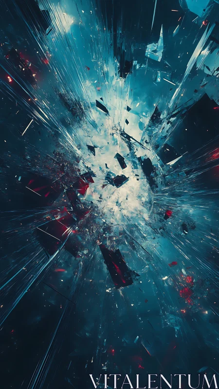 Radial kinetic glass explosion in volumetric nebular void.