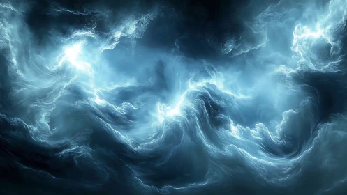 Luminescent cyan vortex cloudscape with swirling gaseous filaments