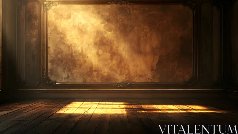 Empty antique room shows textured wall and warm sunlight