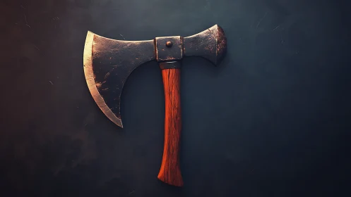 Battle-worn double-headed axe on moody dark backdrop.